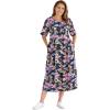 Woman Within Plus Size Short-Sleeve Button-Front Pocket Dress (Petite Available) – 7X, Navy Multi Garden