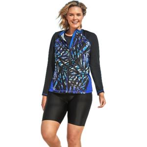 Swimsuits For All Swim 365 Women’s Plus Size Chlorine Resistant Long-Sleeve Colorblock Swim Tee(Navy)