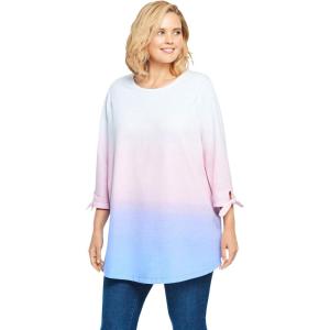 Woman Within Plus Size French Terry Tie-Sleeve Sweatshirt(Pink Ombre)