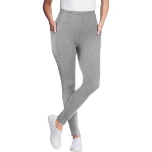 Woman Within Plus Size Stretch-Cotton Knit Pull-On Pocket Leggings(Medium Heather Grey)