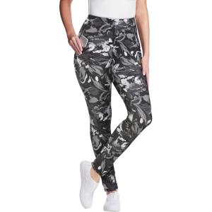 Woman Within Plus Size Tall Stretch-Cotton Knit Pull-On Printed Pocket Leggings(Black Splash Floral)