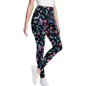Woman Within Plus Size Tall Stretch-Cotton Knit Pull-On Printed Pocket Leggings(Multi Graphic Floral)