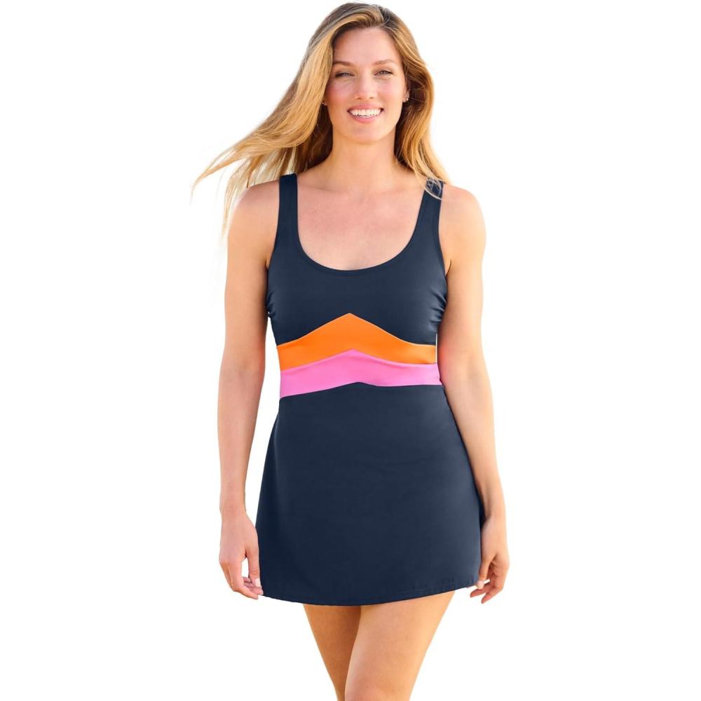 imageSwim 365 Womens Plus Size AllinOne SwimdressNavy Papaya Azalea