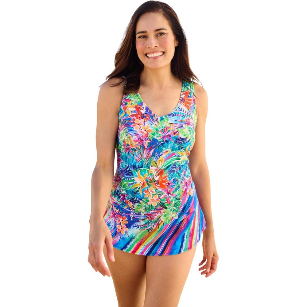 imageSwim 365 Womens Plus Size Cargo Swim Short with Builtin BriefRainbow Paradise