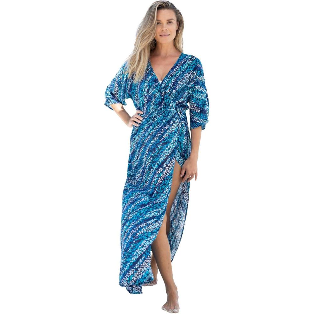 imageSwimsuits For All Swim 365 Womens Plus Size FauxWrap Swim Cover UpMulti Dot Animal