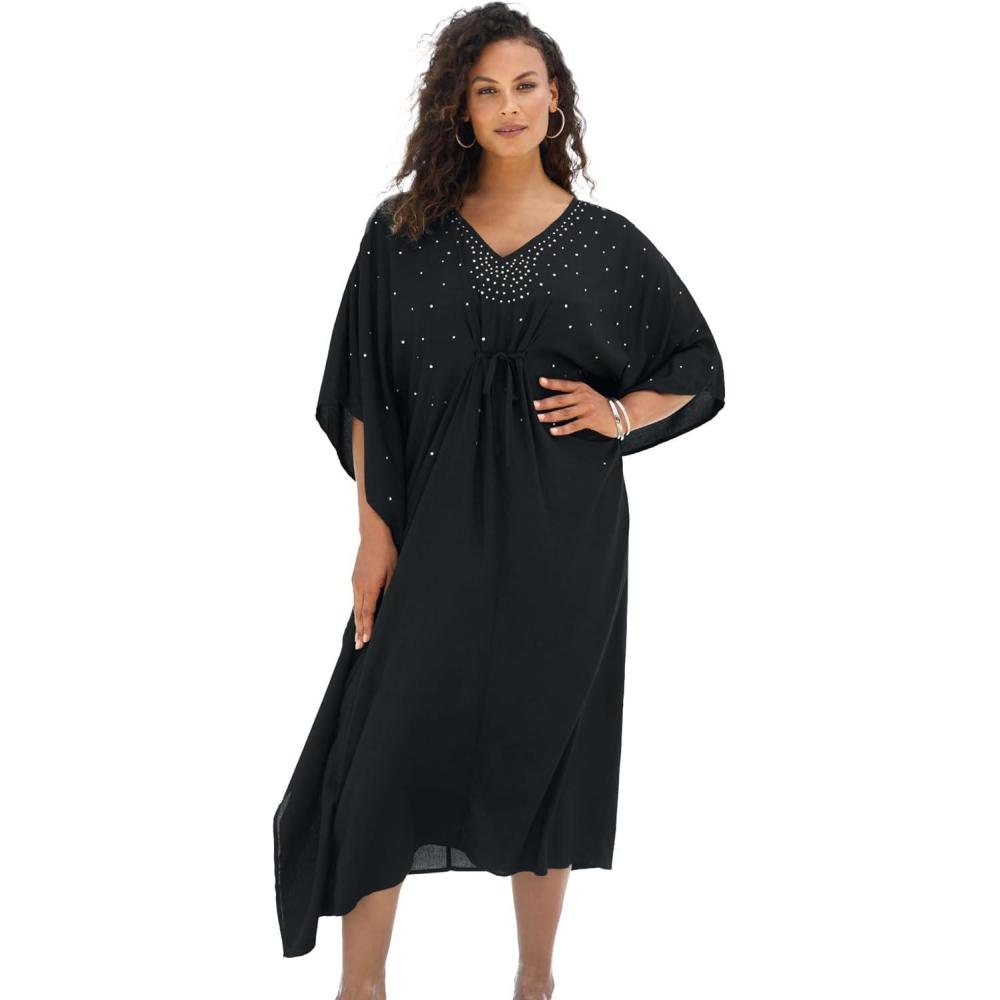 imageSwimsuits For All Swim 365 Womens Plus Size Ruched Caftan Cover UpBlack