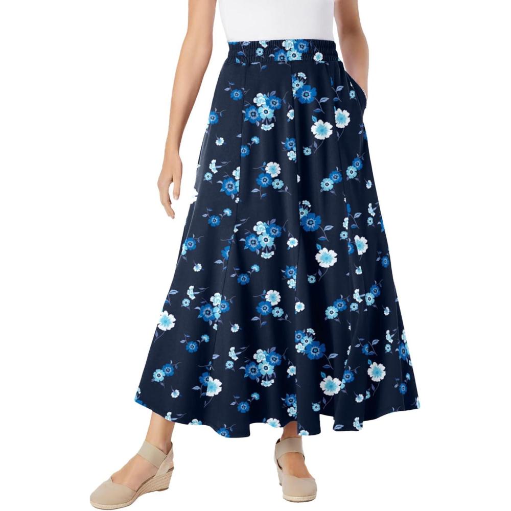 imageWoman Within Plus Size Wide Elastic Waist SkirtNavy Ditsy Floral