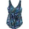 Swim 365 Women’s Plus Size Cargo Swim Short with Built-in Brief(Blue Painterly Leaves)