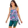 Swimsuits For All Swim 365 Women’s Plus Size Blouson Tankini Top with Adjustable Straps(Fuchsia Retro Leaves)
