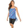 Swimsuits For All Swim 365 Women’s Plus Size Blouson Tankini Top with Adjustable Straps(Multi Watercolor Stripe)