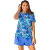 Swimsuits For All Swim 365 Women’s Plus Size Cross-Back Swim Tee(Blue Watercolor Floral)