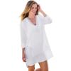 Swimsuits For All Swim 365 Women’s Plus Size Embroidered Cotton Gauze Cover-Up(White)