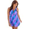 Swimsuits For All Swim 365 Women’s Plus Size High Neck Racerback 2-Piece Swimdress(Blue Purple Brushstroke)