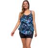 Swimsuits For All Swim 365 Women’s Plus Size Longer-Length Tiered-Ruffle Tankini Top(Blue Painterly Leaves)