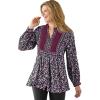 Woman Within Plus Size Button-Front Mixed Print Tunic(Black Rose Garden)