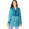 Woman Within Plus Size Button-Front Mixed Print Tunic(Deep Teal Soft Floral)