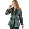 Woman Within Plus Size Button-Front Mixed Print Tunic(Emerald Green Rose Garden)