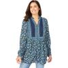 Woman Within Plus Size Button-Front Mixed Print Tunic(Navy Cobalt Rose Garden)