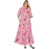 Woman Within Plus Size Roll-Tab Sleeve Crinkle Shirtdress(Delicate Pink Sweet Toss)