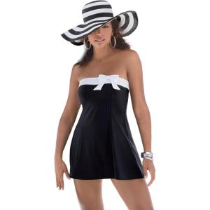 Swimsuits For All Swim 365 Women’s Plus Size Bandeau Swimdress(Black White)
