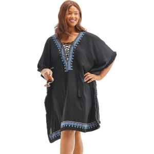 Swimsuits For All Swim 365 Women’s Plus Size Lace-Up Caftan Cover Up(Black Multi)