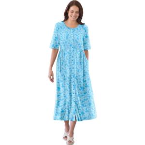 Woman Within Plus Size Short-Sleeve Button-Front Pocket Dress (Petite Available) – 5X, Blue Blossom