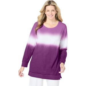 Woman Within Plus Size Tie-Dyed Knit Sweatshirt Tunic(Plum Purple Ikat Tie Dye)