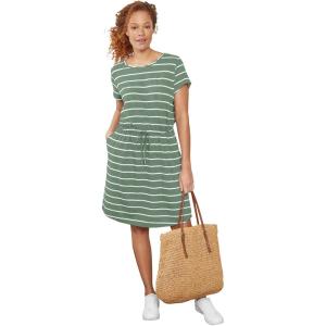 ellos Plus Size Knit Drawstring Dress(Olive Drab White Stripe)