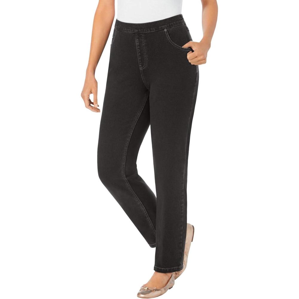 imageWoman Within Plus Size StraightLeg Stretch Knit Denim FivePocket JeansBlack Wash