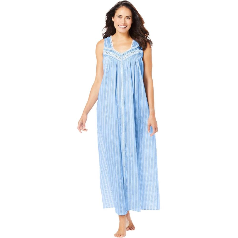 imageOnly Necessities Plus Size Long Sleeveless Floral NightgownFrench Blue Stripe