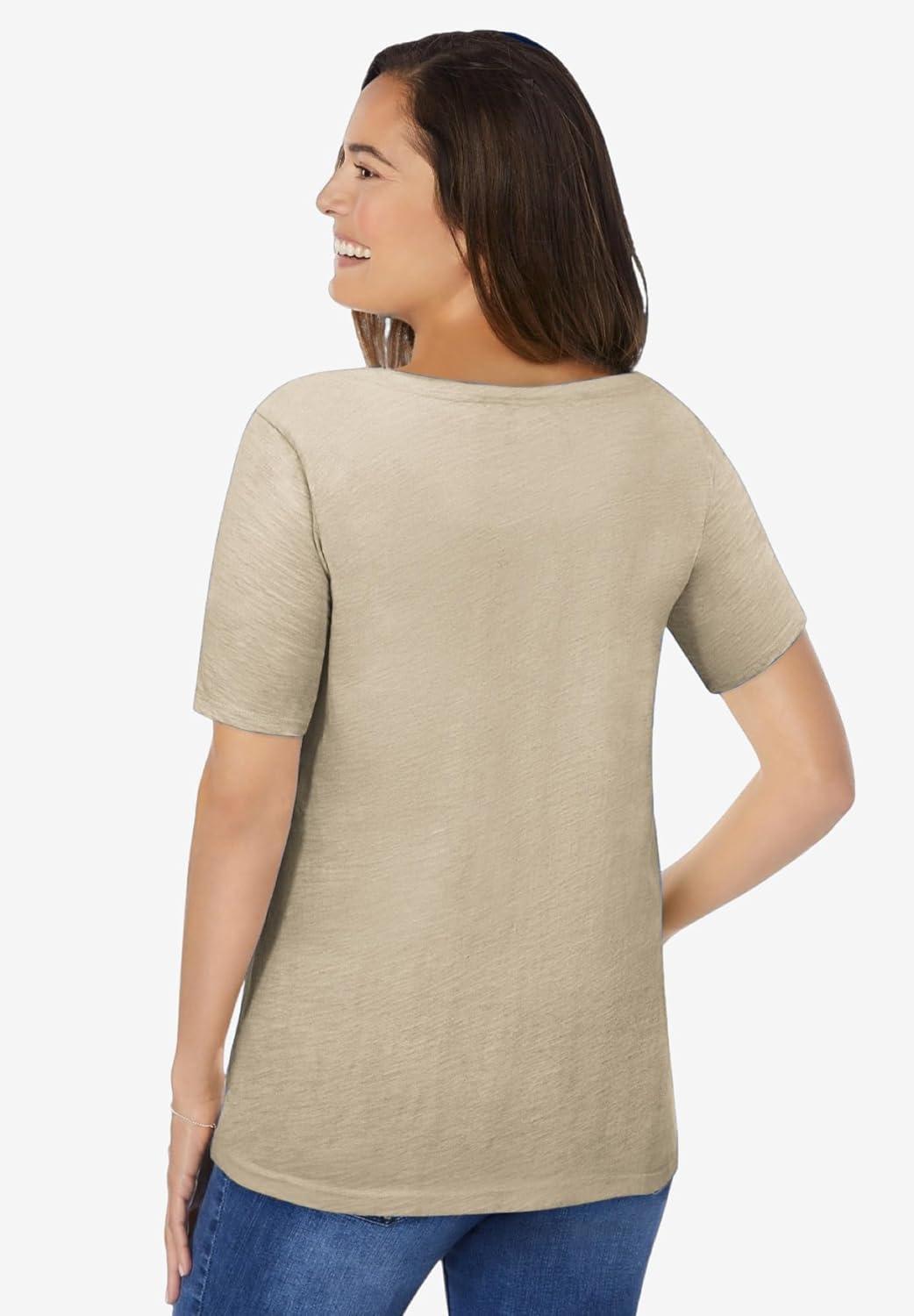 imageWoman Within Plus Size CrochetTrim Knit TopNatural Khaki