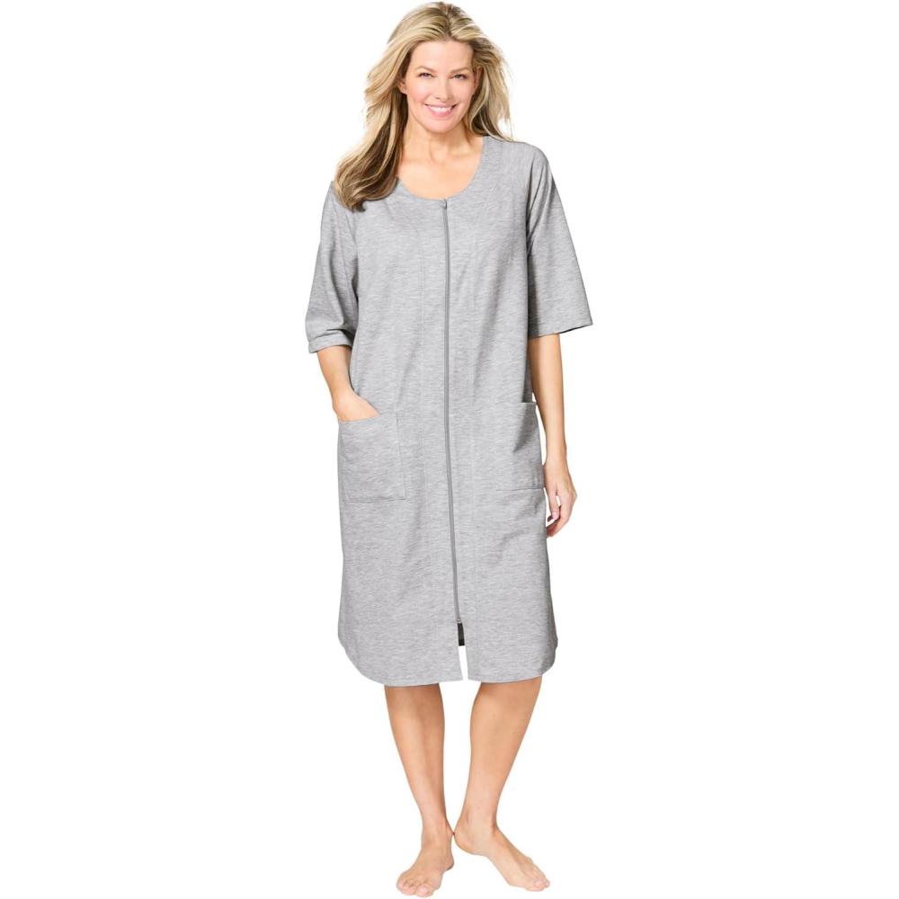 imageDreams amp Co Plus Size Short French Terry ZipFront RobeHeather Grey
