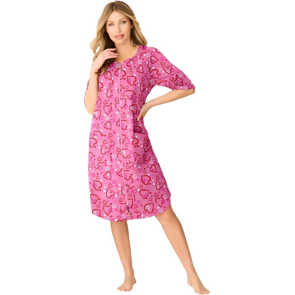 imageDreams amp Co Plus Size Short French Terry ZipFront RobePink Hearts
