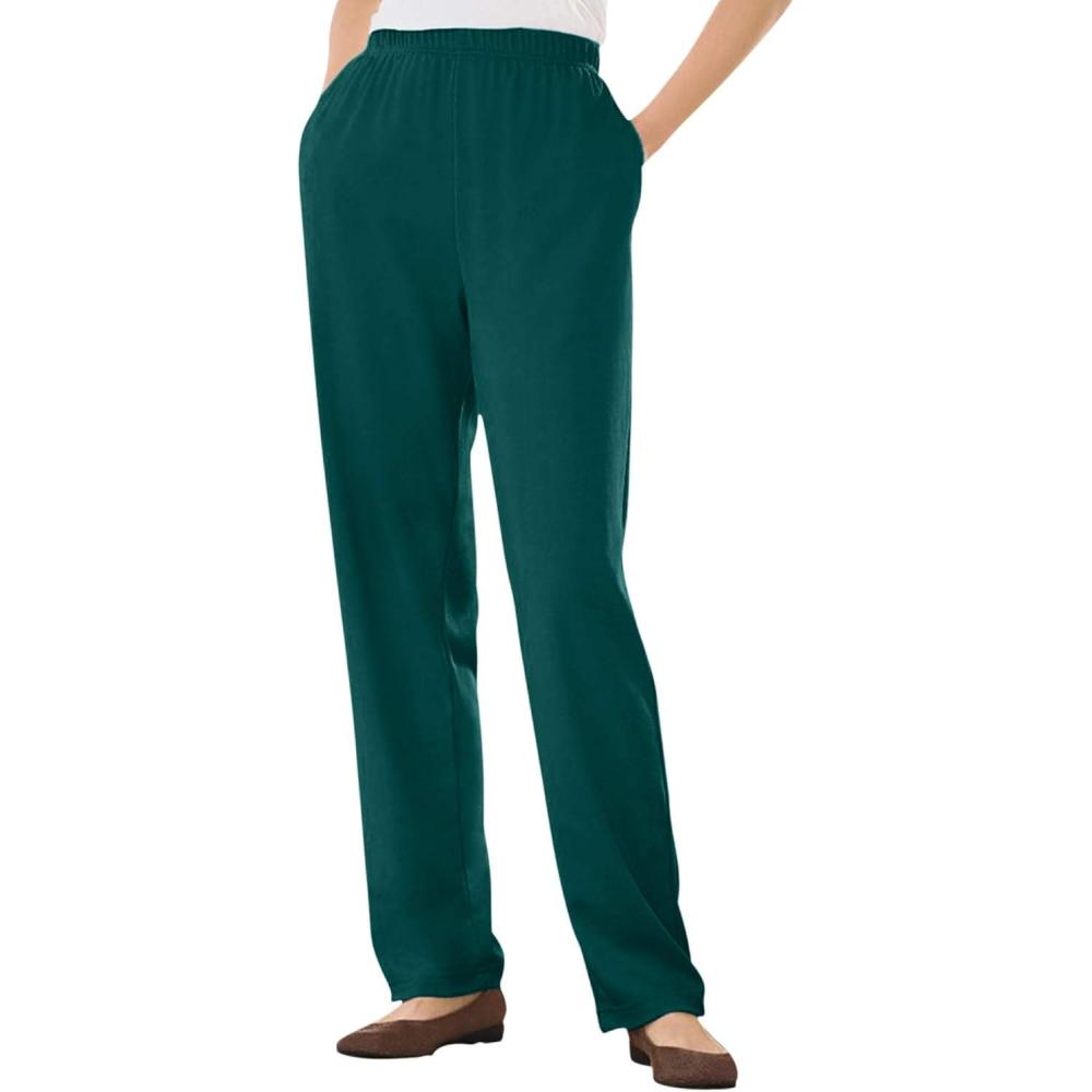 imageWoman Within Plus Size 7Day Knit Straight Leg Pant Stretch Elastic Waist Petite amp TallEmerald Green
