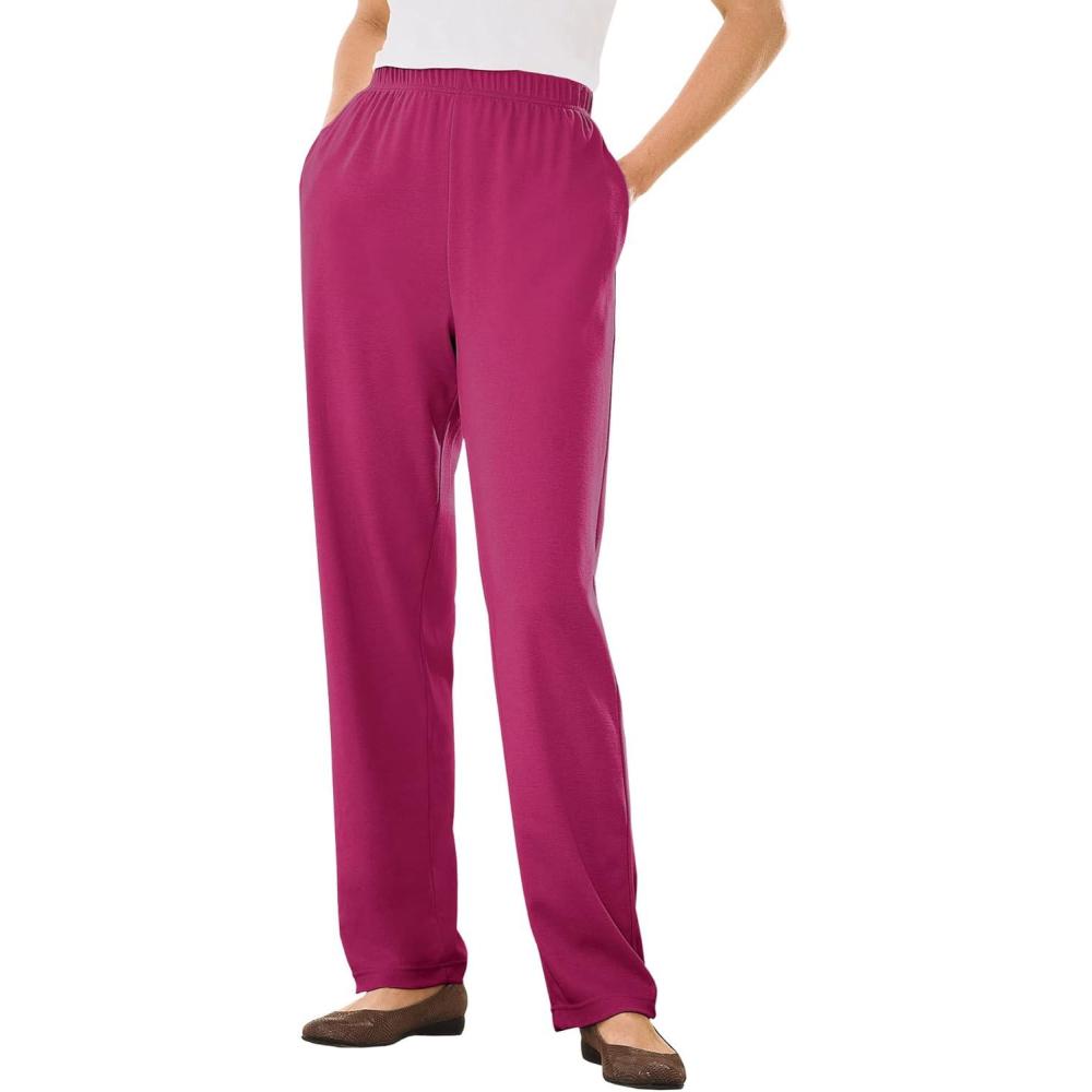 imageWoman Within Plus Size 7Day Knit Straight Leg Pant Stretch Elastic Waist Petite amp TallRaspberry