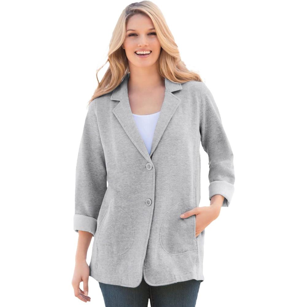 imageWoman Within Plus Size Knit Blazer Oversized Work amp CasualHeather Grey