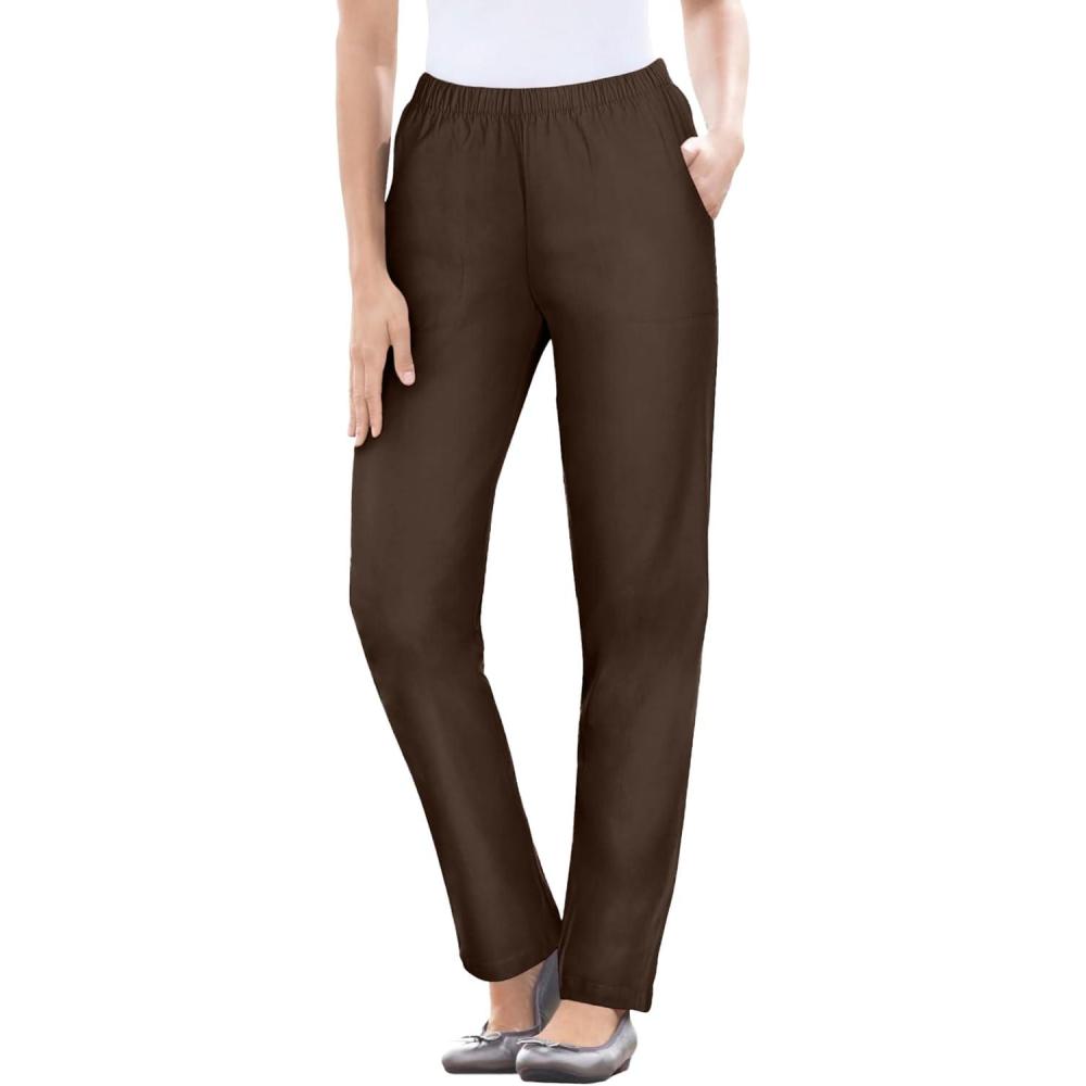 imageWoman Within Plus Size Straight Leg Elastic Waist Stretch Fineline Denim Jean Petite amp Tall AvailableChocolate