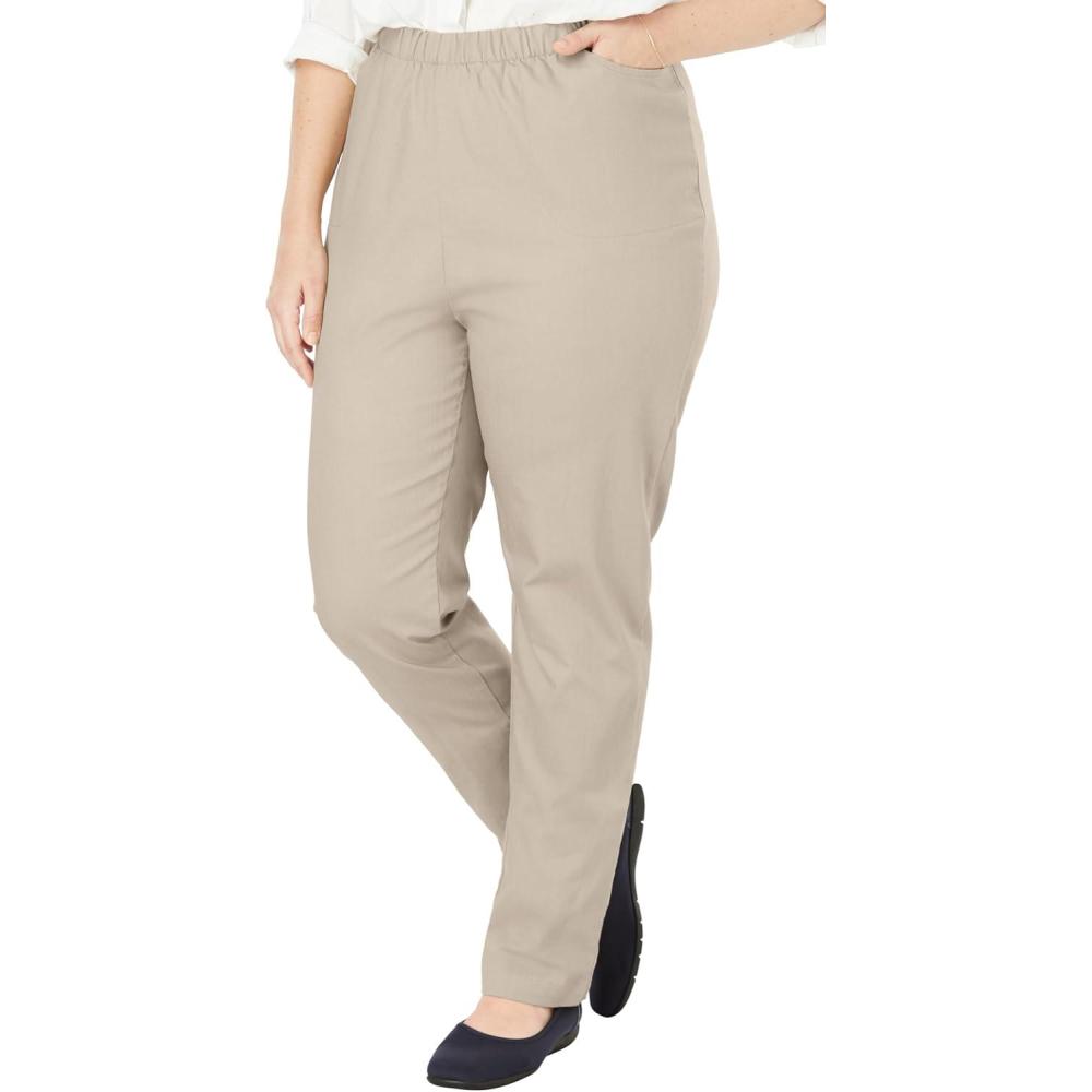 imageWoman Within Plus Size Straight Leg Elastic Waist Stretch Fineline Denim Jean Petite amp Tall AvailableNatural Khaki