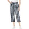 Woman Within Plus Size Seersucker Pull-On Elastic-Waist Capri Pants(Black Raspberry Plaid)