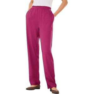 Woman Within Plus Size 7-Day Knit Straight Leg Pant Stretch Elastic Waist Petite & Tall(Raspberry)