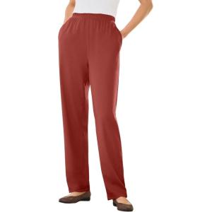 Woman Within Plus Size 7-Day Knit Straight Leg Pant Stretch Elastic Waist Petite & Tall(Red Ochre)