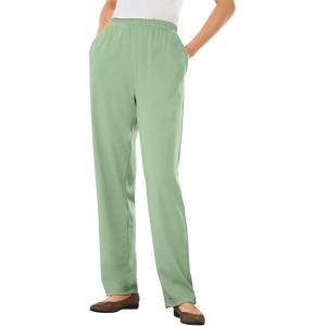 Woman Within Plus Size 7-Day Knit Straight Leg Pant Stretch Elastic Waist Petite & Tall(Sage)