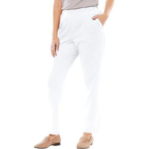 Woman Within Plus Size 7-Day Knit Straight Leg Pant Stretch Elastic Waist Petite & Tall(White)