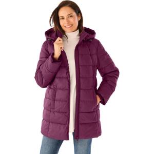 Woman Within Plus Size Hands-Free Puffer Coat(Deep Claret)