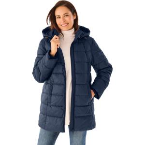 Woman Within Plus Size Hands-Free Puffer Coat(Navy)
