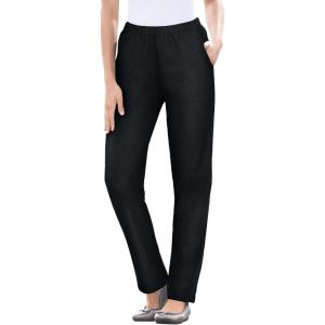 Woman Within Plus Size Straight Leg Elastic Waist Stretch Fineline Denim Jean (Petite & Tall Available)(Black)