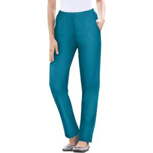 Woman Within Plus Size Straight Leg Elastic Waist Stretch Fineline Denim Jean (Petite & Tall Available)(Deep Teal)