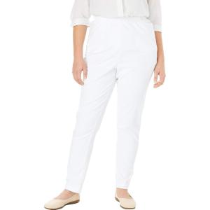 Woman Within Plus Size Straight Leg Elastic Waist Stretch Fineline Denim Jean (Petite & Tall Available)(White)