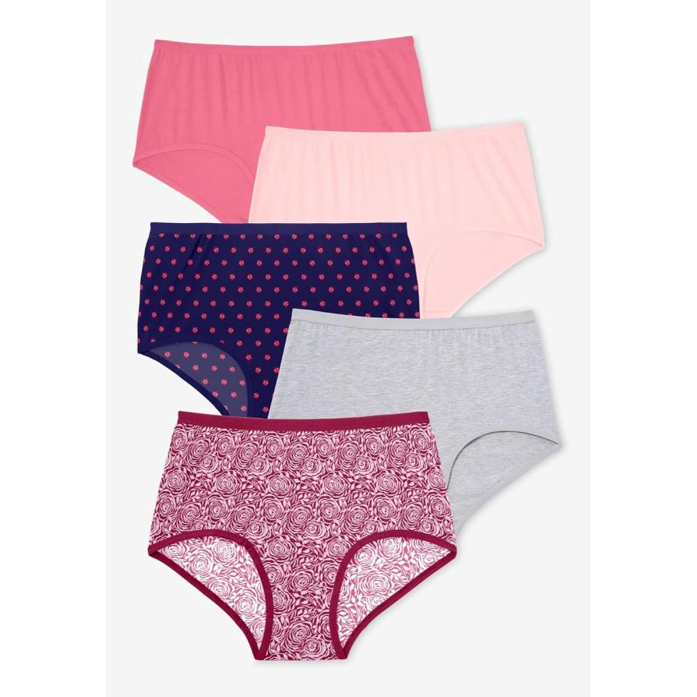 imageComfort Choice Plus Size Full Coverage Stretch Cotton Brief 5PackRose Pack