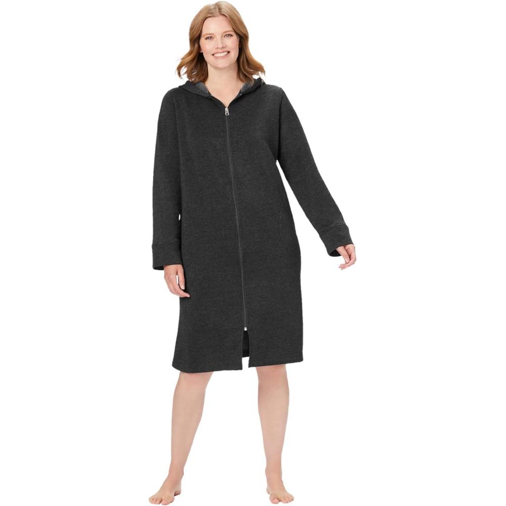 imageDreams amp Co Plus Size Short Hooded Sweatshirt RobeHeather Charcoal